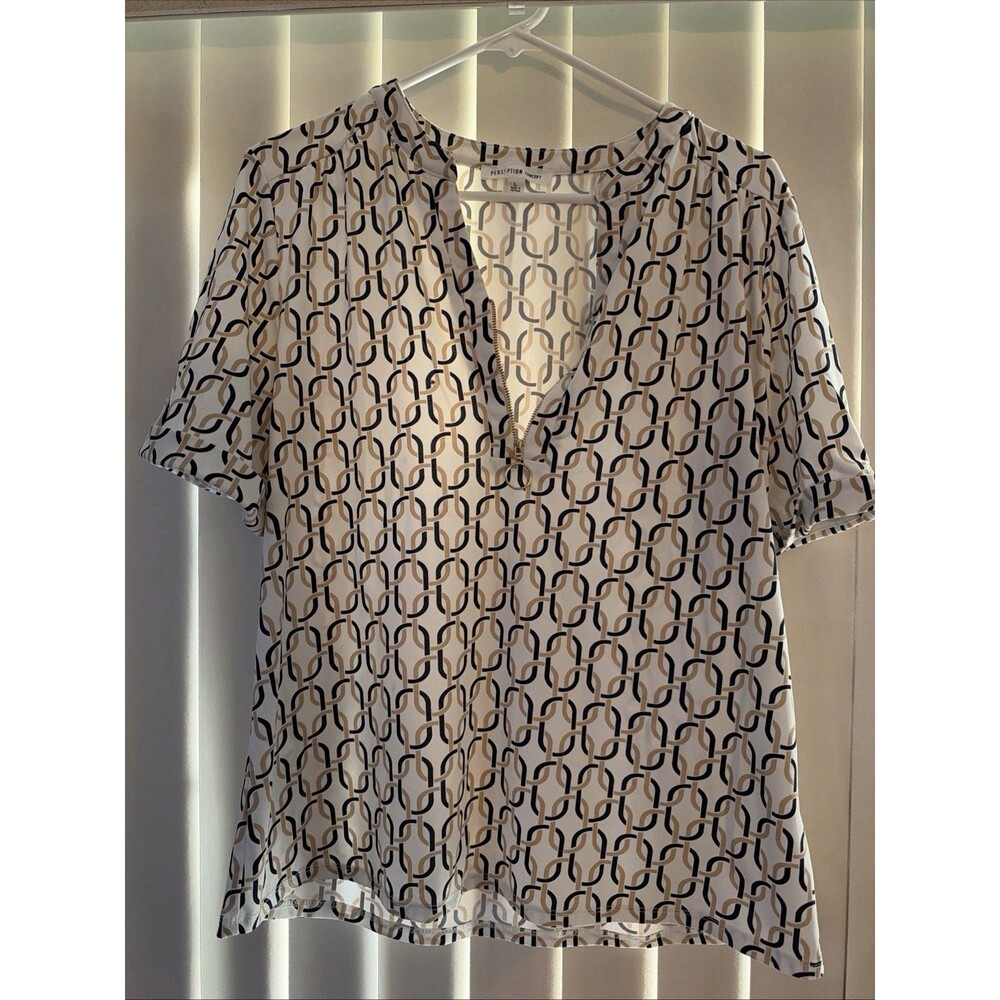 Perception Concept Women's Blouse 1/4 Zip Geometric Print Sz Large